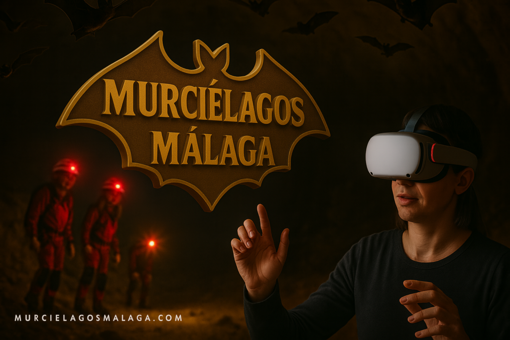 Imagen promocional de MuMa Bat Cave Experience con visor de realidad virtual.