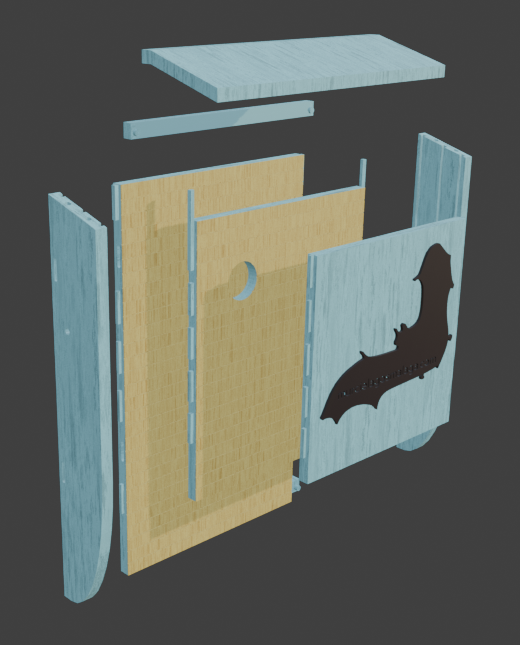 Vista 3D por piezas del diseño de refugio MuMa de doble cámara